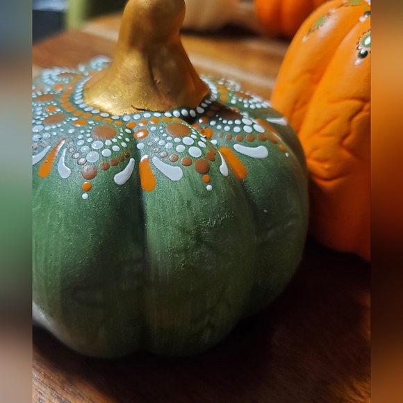 Two Handpainted Pumpkins Mandala Boho Fall Decor - Picture 9 of 9